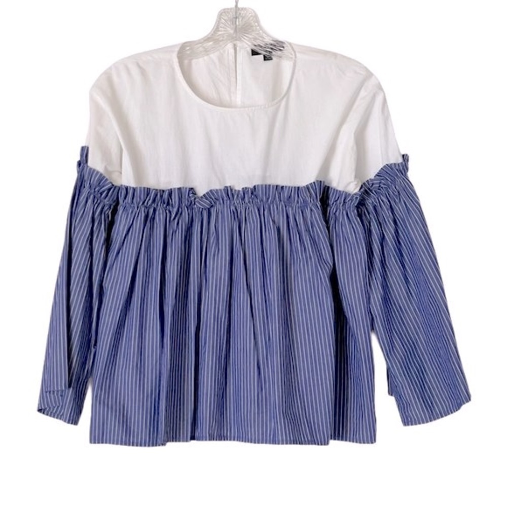 🌺 TopShop Long Bell Sleeve Striped Cinched Blouse Size 6